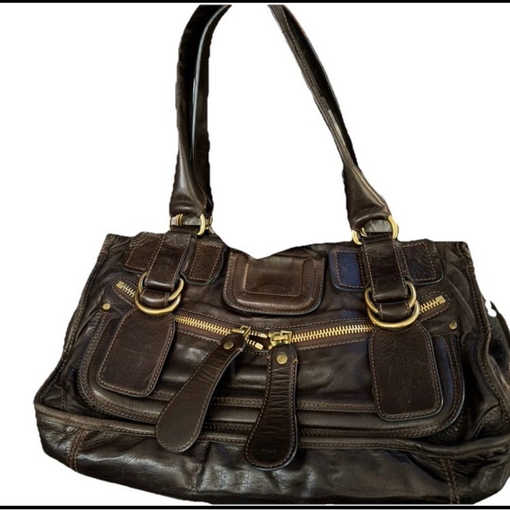 CHLOE Bay Brown Leather Tote Handbag Satchel Vintage